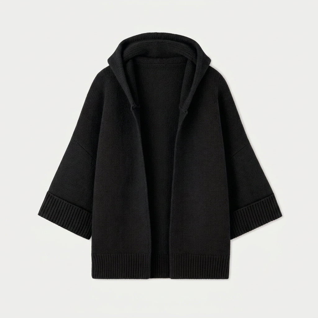 Women's Hooded Open Oversized Cardigan – 3/4 Sleeves