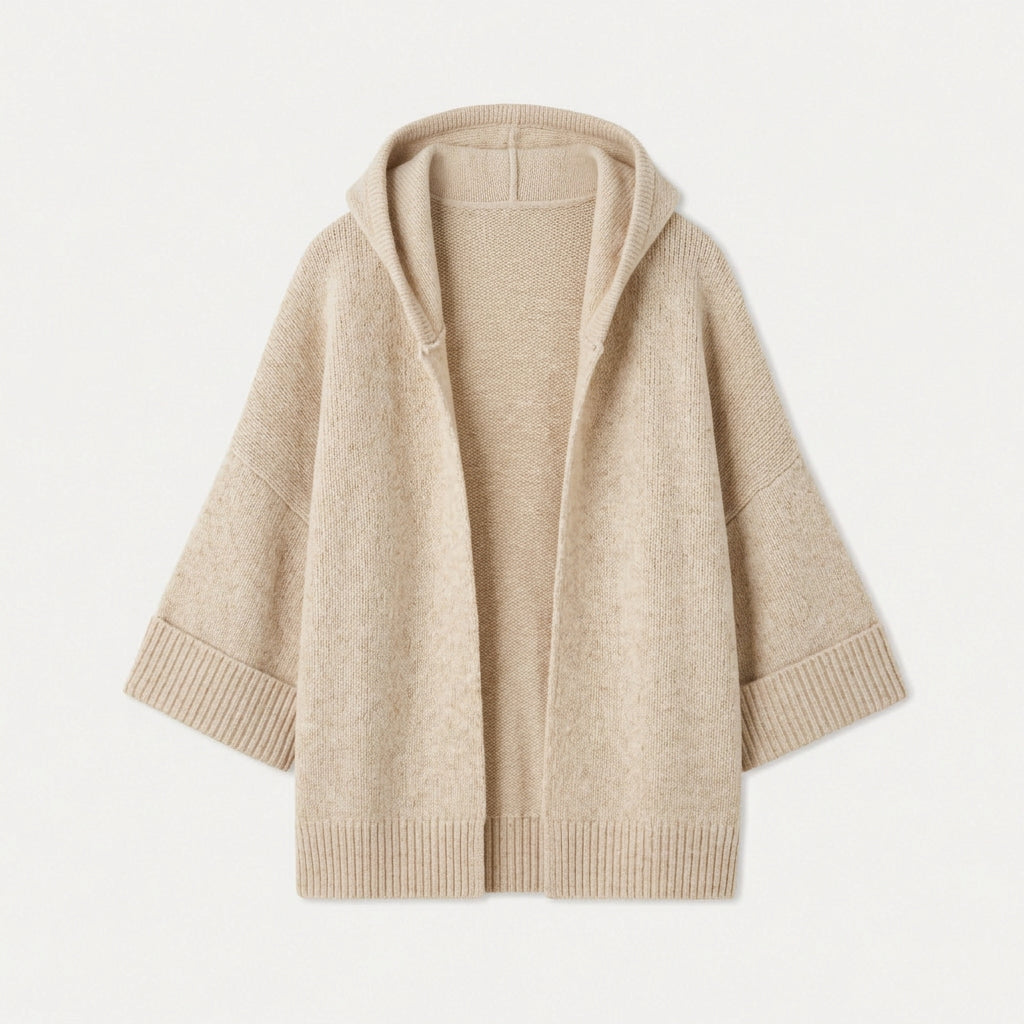 Women's Hooded Open Oversized Cardigan – 3/4 Sleeves