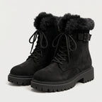 Women's Fuzzy Cuff Lace-Up Combat Boot – Platform Sole