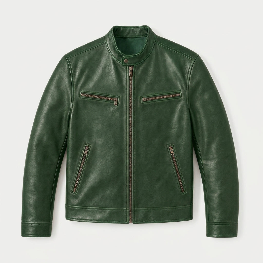 Men's Fitted Faux Leather Jacket – Zip Pockets