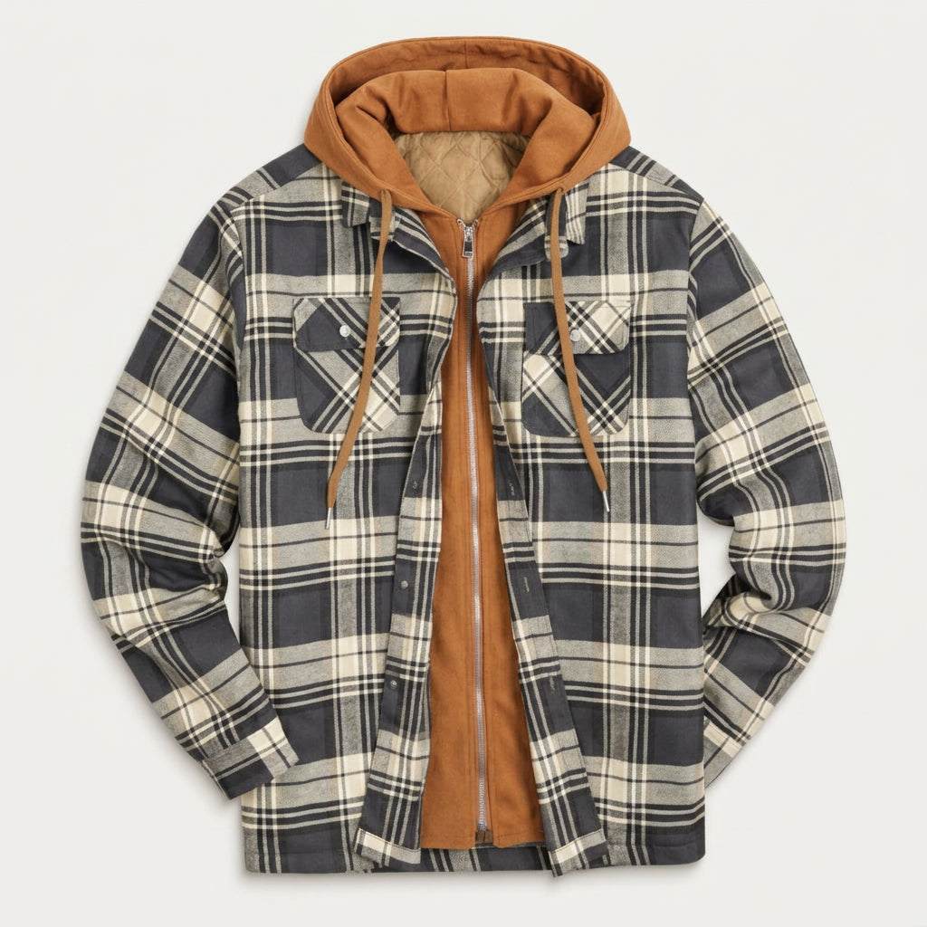 Men's Plaid Hooded Shirt Jacket – Quilted Lining