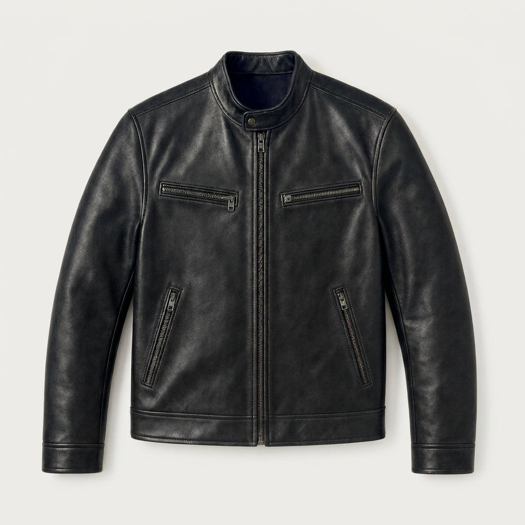 Men's Fitted Faux Leather Jacket – Zip Pockets