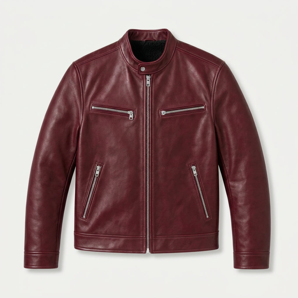 Men's Fitted Faux Leather Jacket – Zip Pockets