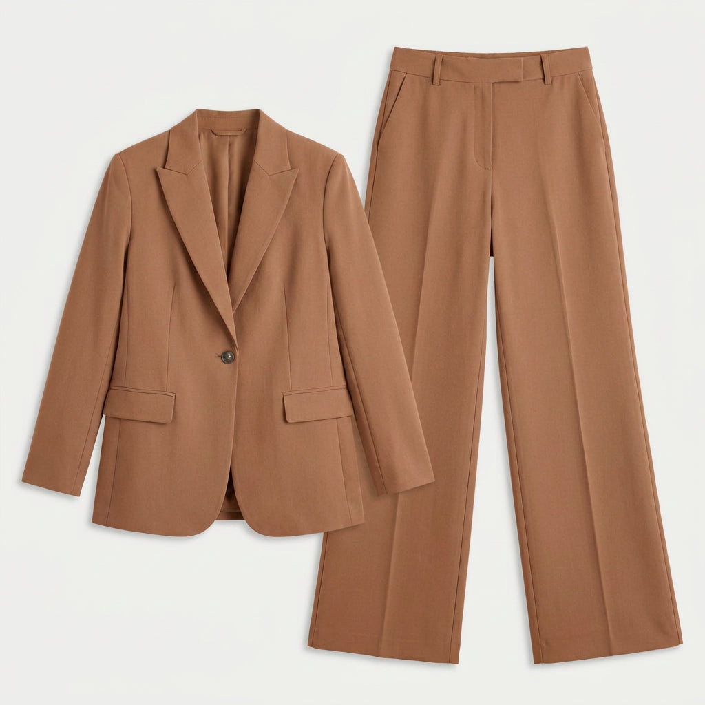Women's Tailored Suit – Single-Breasted Blazer, Wide-Leg Trousers