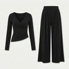 Women's Wrap Top & Wide-Leg Trouser Co-Ord Set – Pleated