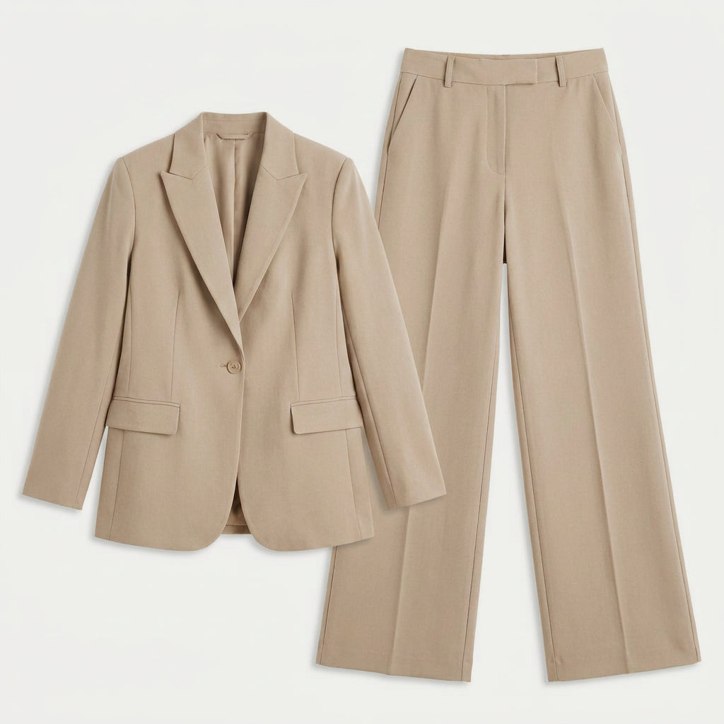 Women's Tailored Suit – Single-Breasted Blazer, Wide-Leg Trousers