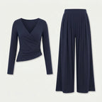 Women's Wrap Top & Wide-Leg Trouser Co-Ord Set – Pleated
