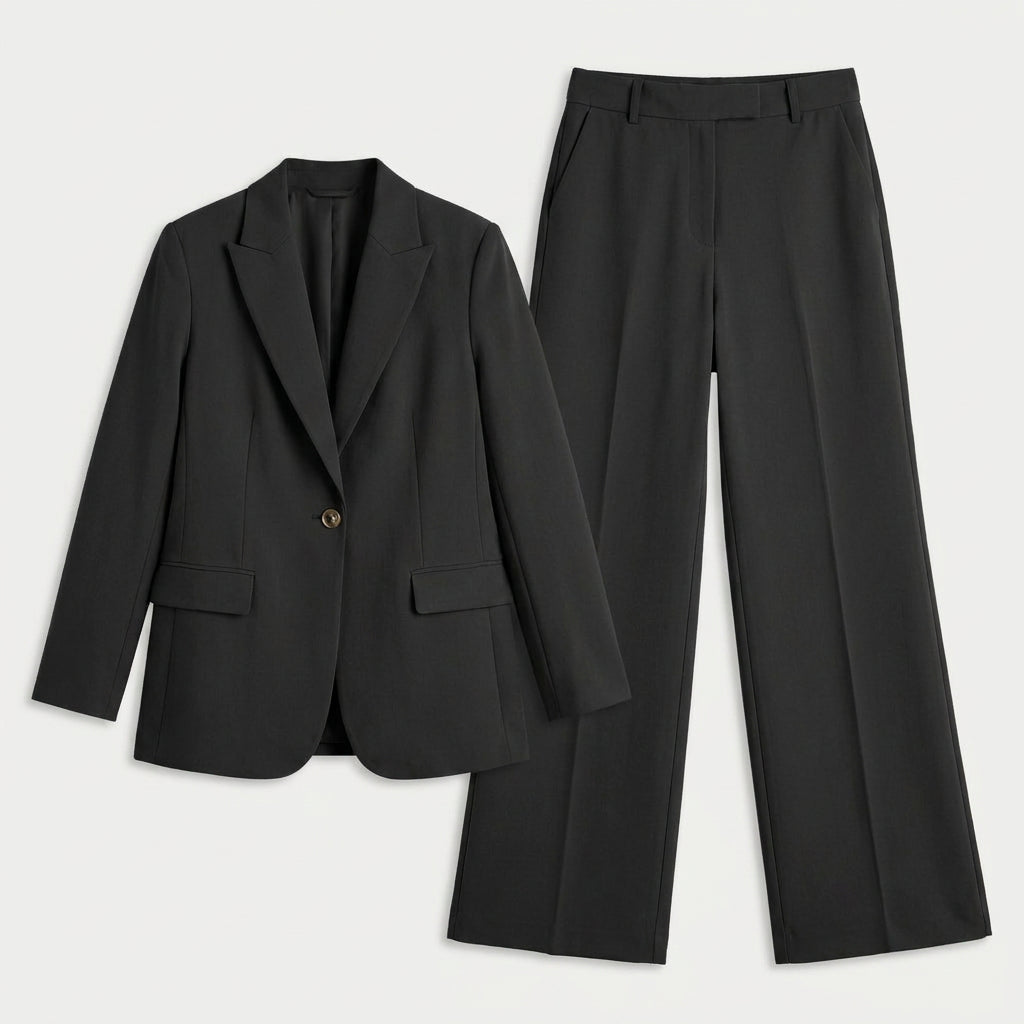 Women's Tailored Suit – Single-Breasted Blazer, Wide-Leg Trousers