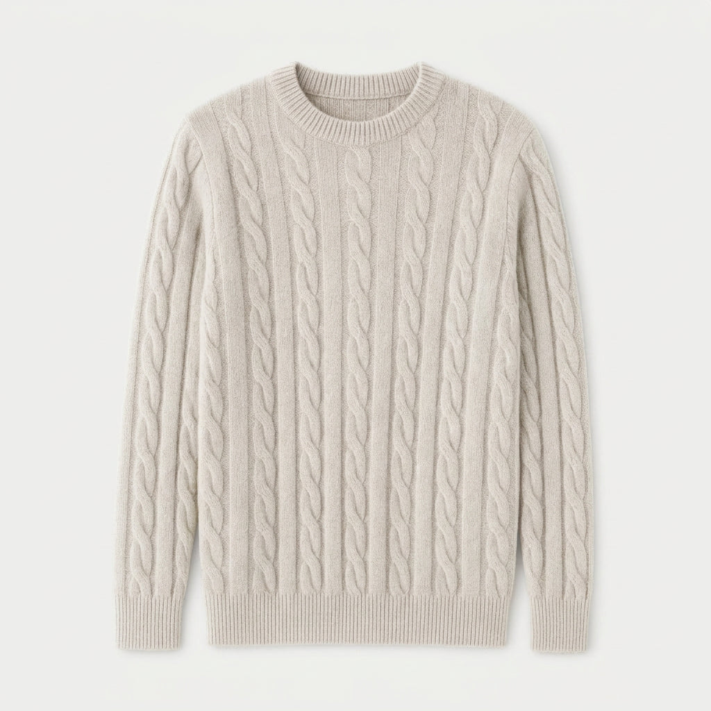Men's Classic Cable Knit Crew Sweater – Textured
