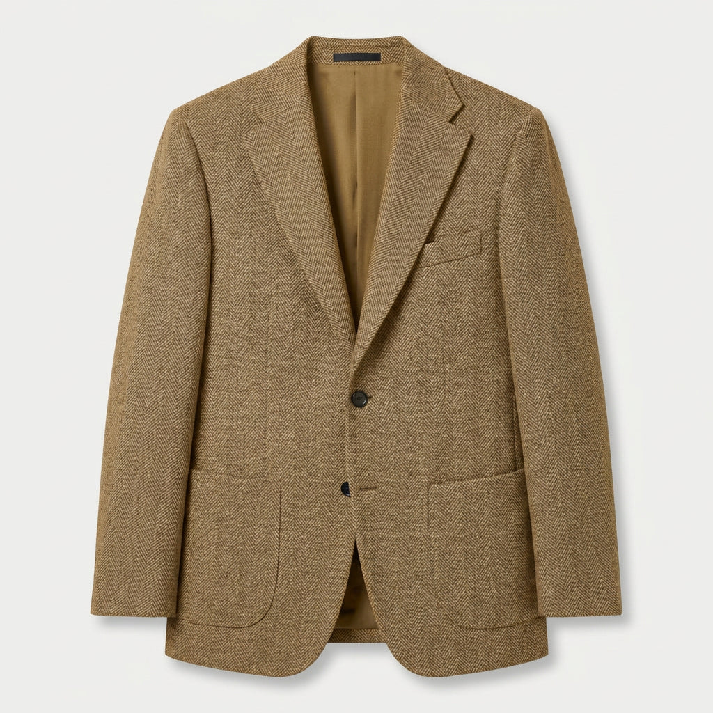 Men's Herringbone Two-Button Blazer – Textured Wool Blend