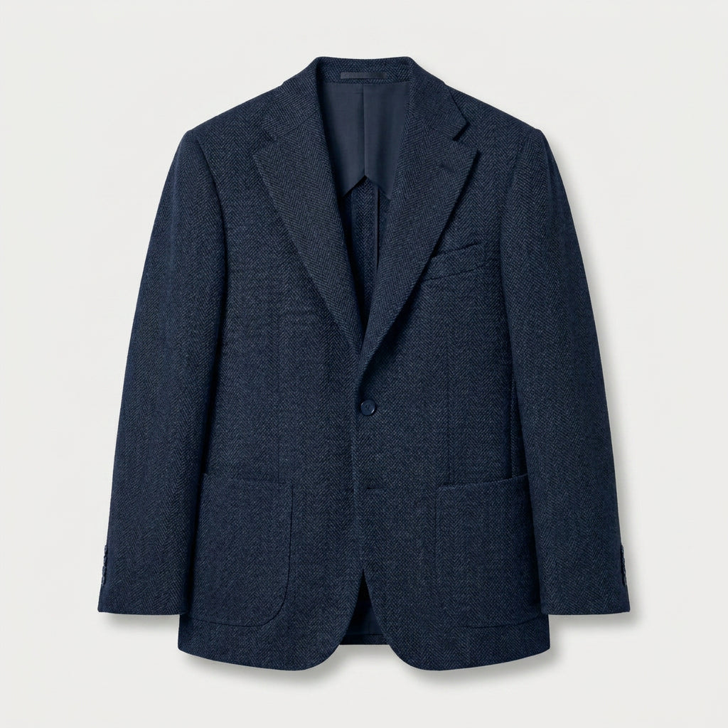 Men's Herringbone Two-Button Blazer – Textured Wool Blend