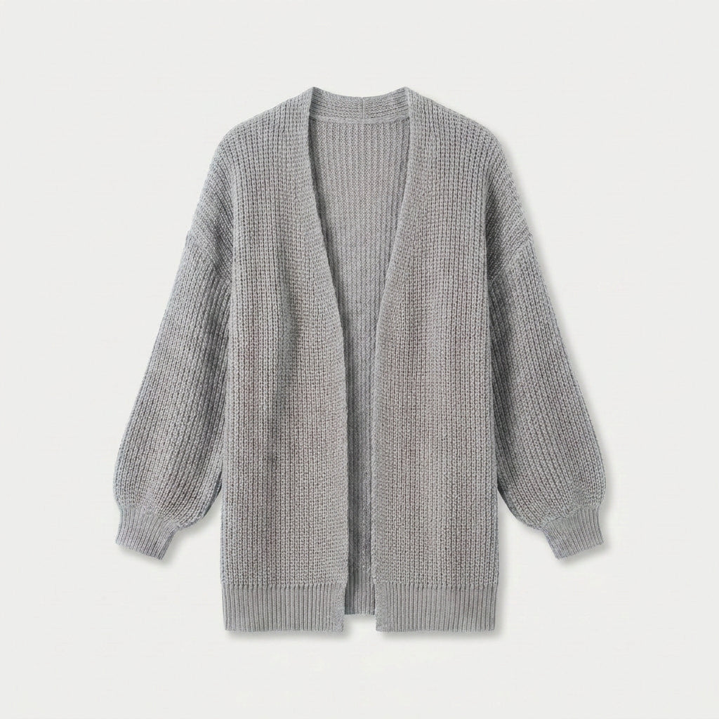 Women's Chunky Knit Cardigan – Open Front, Balloon Sleeve