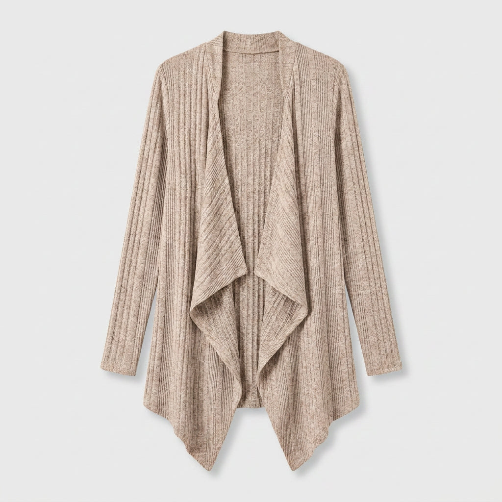 Women's Waterfall Cardigan – Ribbed Knit, Draped Front