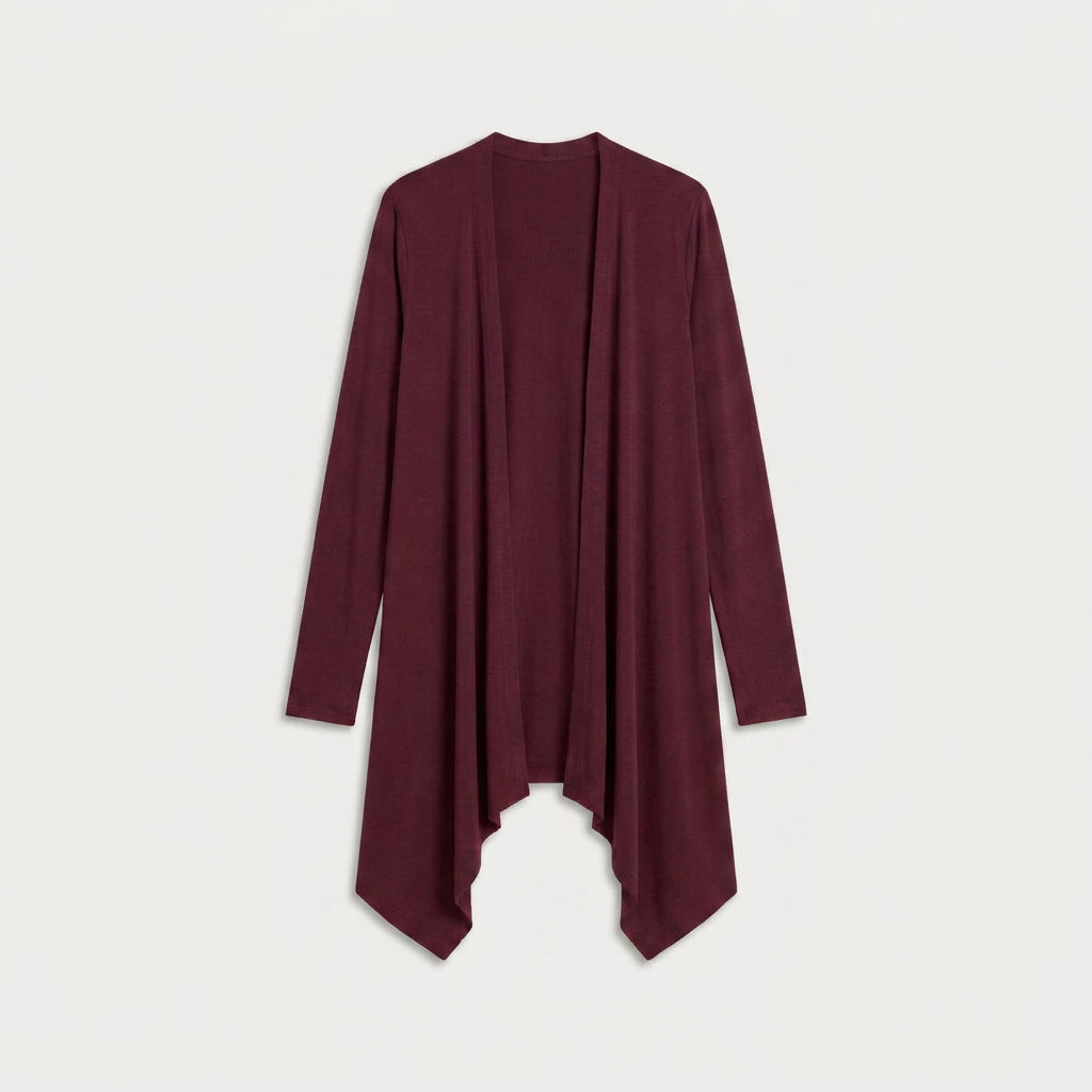 Women's Draped Jersey Cardigan – Open Front, Longline