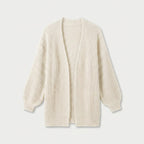 Women's Chunky Knit Cardigan – Open Front, Balloon Sleeve