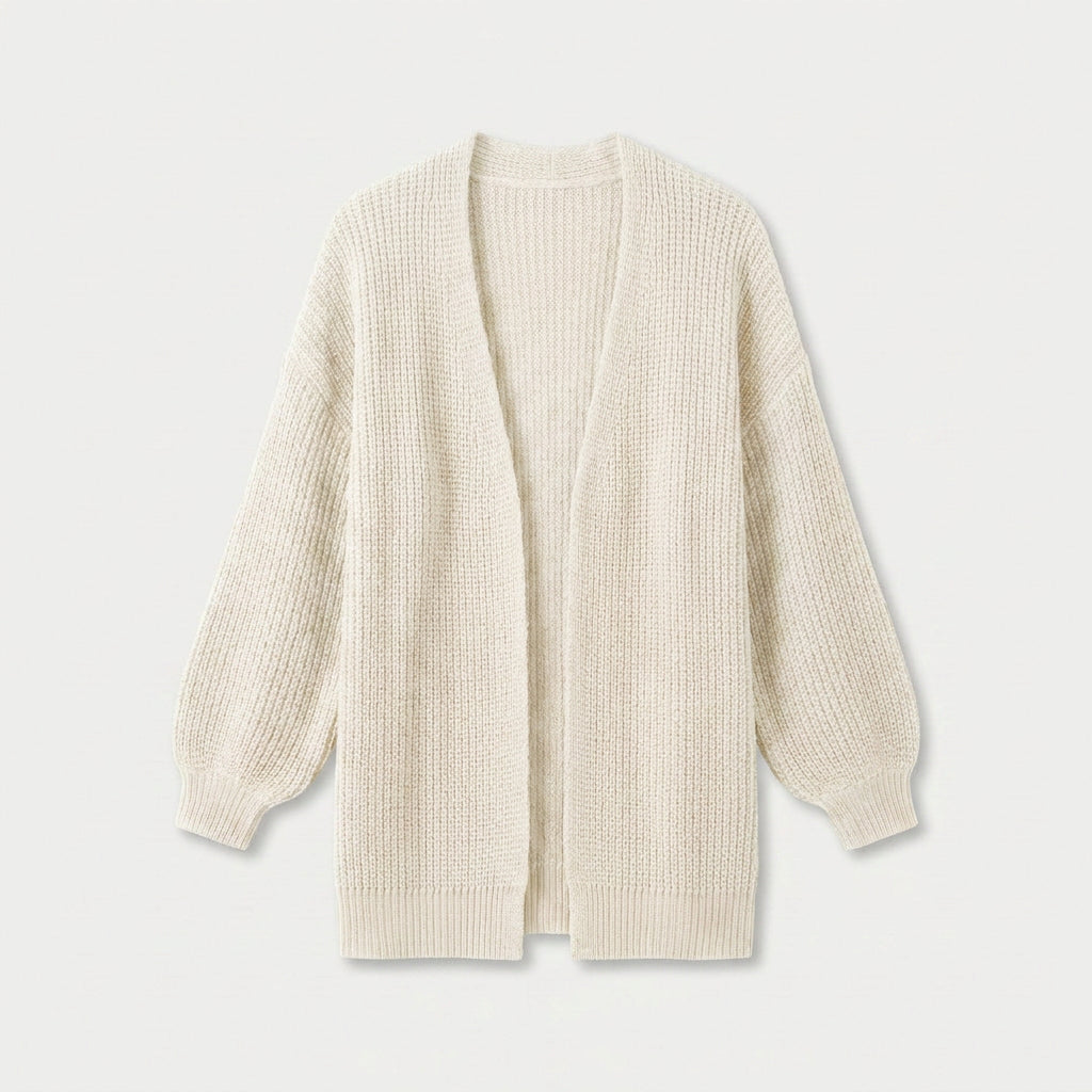 Women's Chunky Knit Cardigan – Open Front, Balloon Sleeve