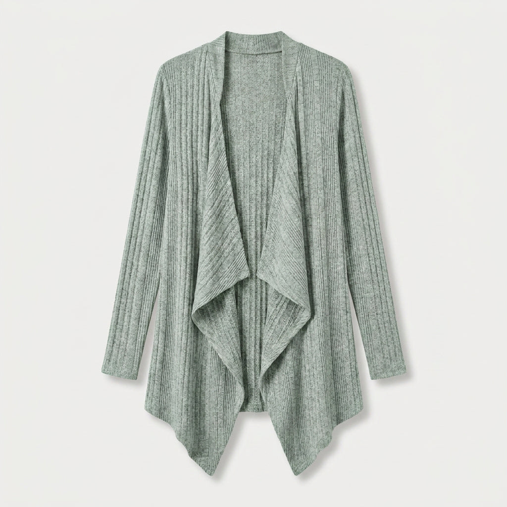 Women's Waterfall Cardigan – Ribbed Knit, Draped Front