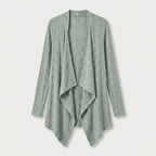Women's Waterfall Cardigan – Ribbed Knit, Draped Front