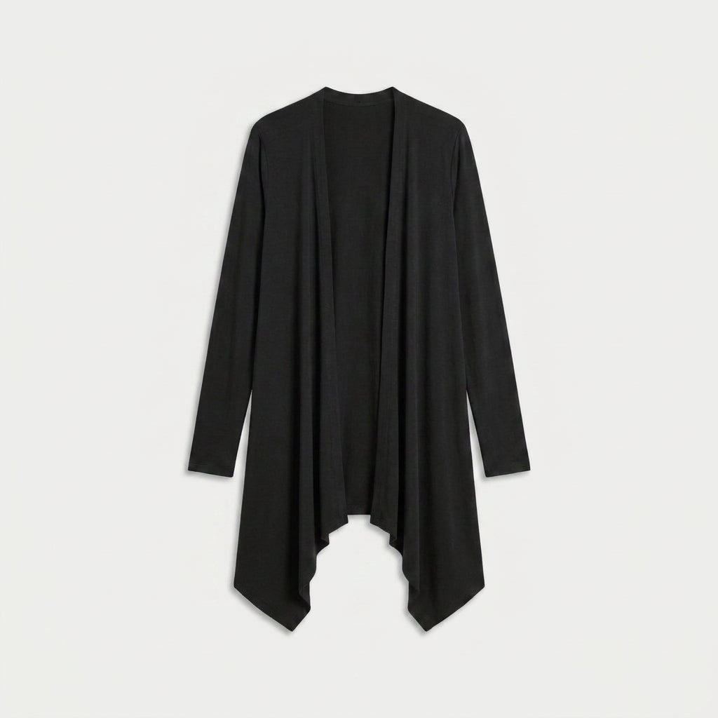 Women's Draped Jersey Cardigan – Open Front, Longline