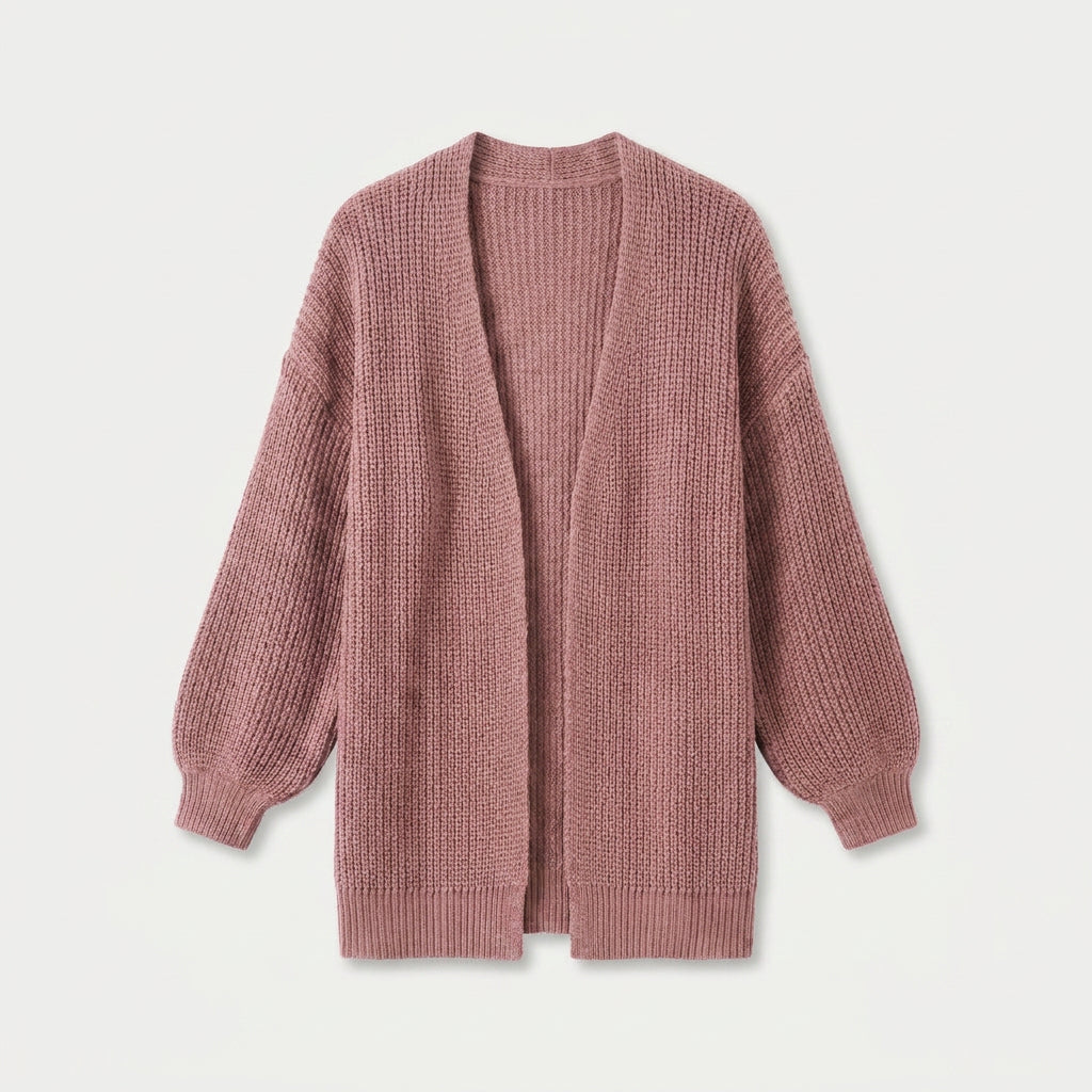 Women's Chunky Knit Cardigan – Open Front, Balloon Sleeve
