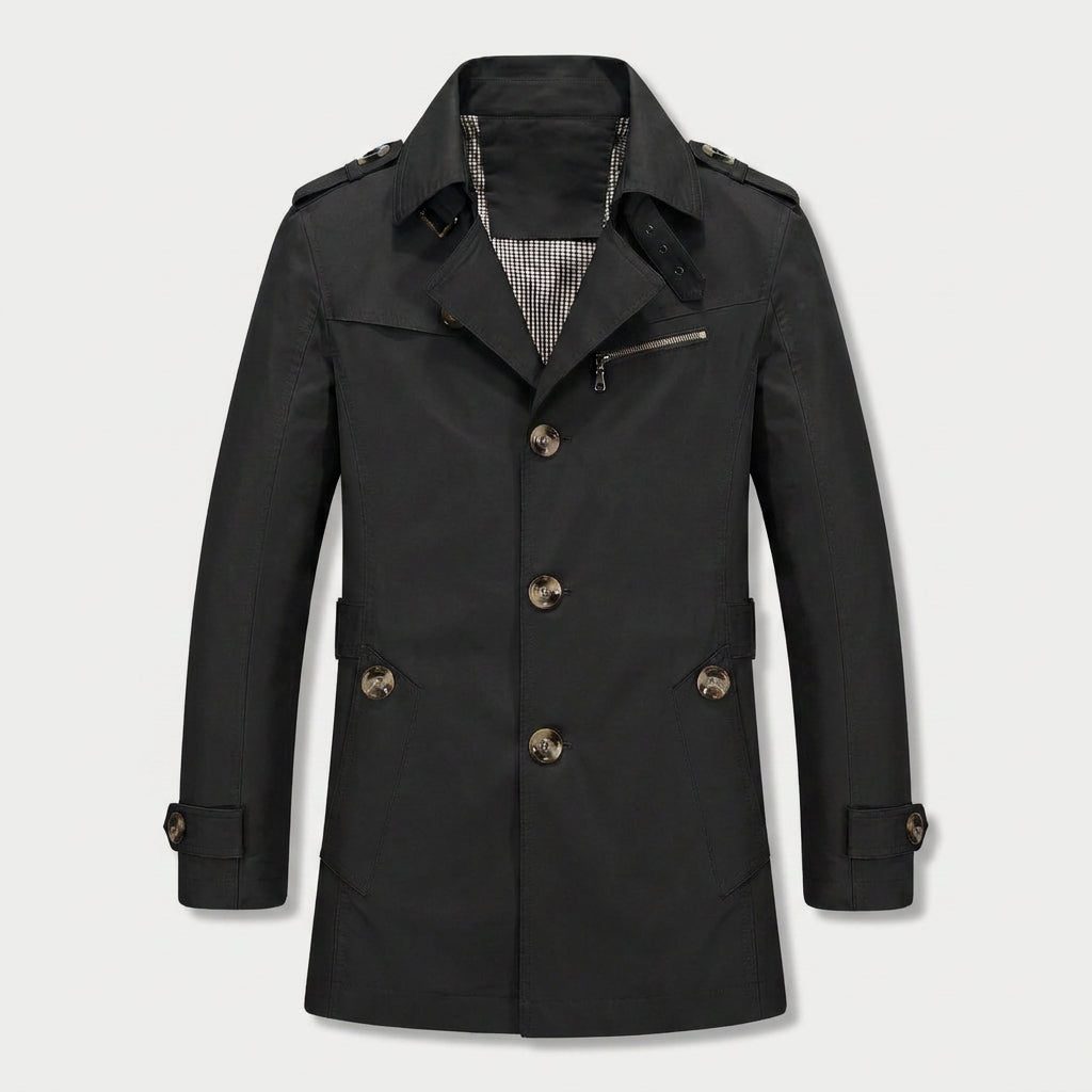 Men's Short Trench Coat – Single-Breasted, Cotton Blend
