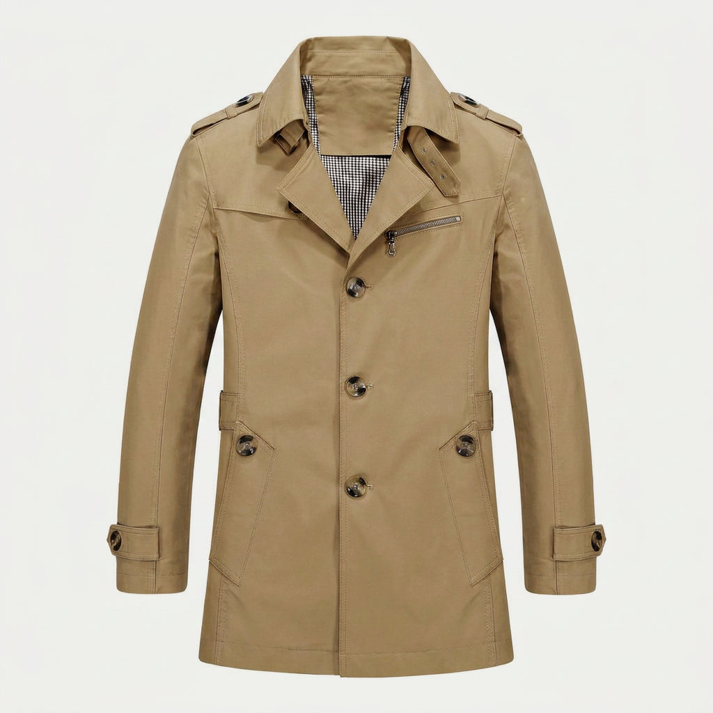 Men's Short Trench Coat – Single-Breasted, Cotton Blend