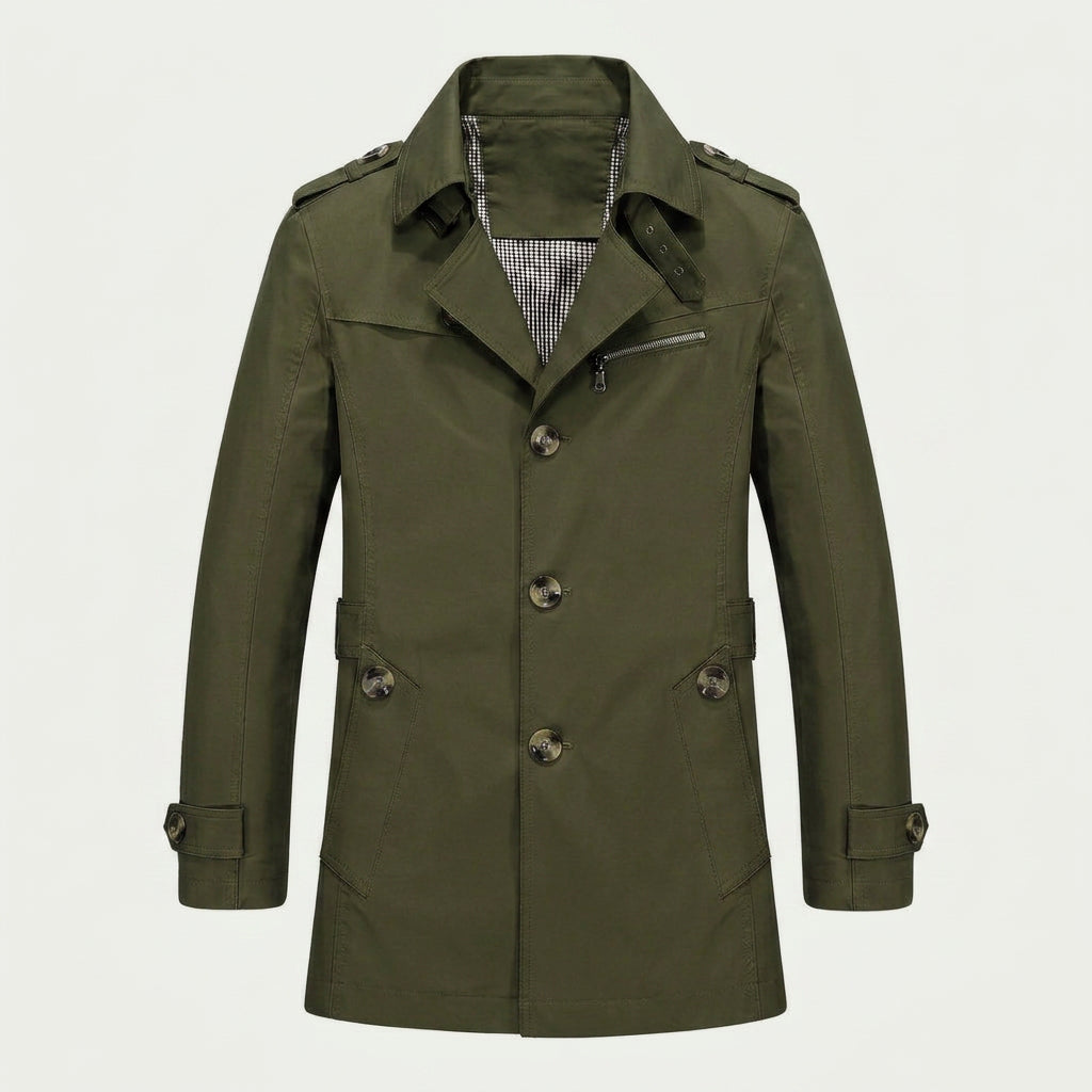 Men's Short Trench Coat – Single-Breasted, Cotton Blend