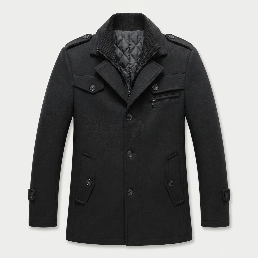 Men's Wool-Blend Field Jacket – Warm, Layered Stand Collar