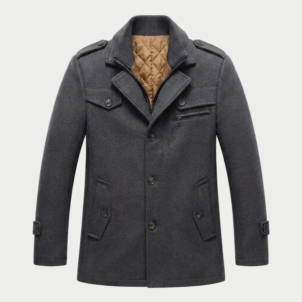 Men's Wool-Blend Field Jacket – Warm, Layered Stand Collar