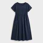 Women's Short Sleeve Pintuck Midi Dress – Pockets