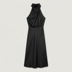 Women's Satin Halter Midi Dress – High Neck