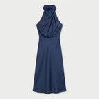 Women's Satin Halter Midi Dress – High Neck