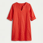 Women's Elbow Sleeve Linen Tunic Dress – V-Neck