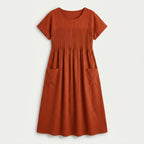 Women's Short Sleeve Pintuck Midi Dress – Pockets