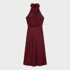 Women's Satin Halter Midi Dress – High Neck