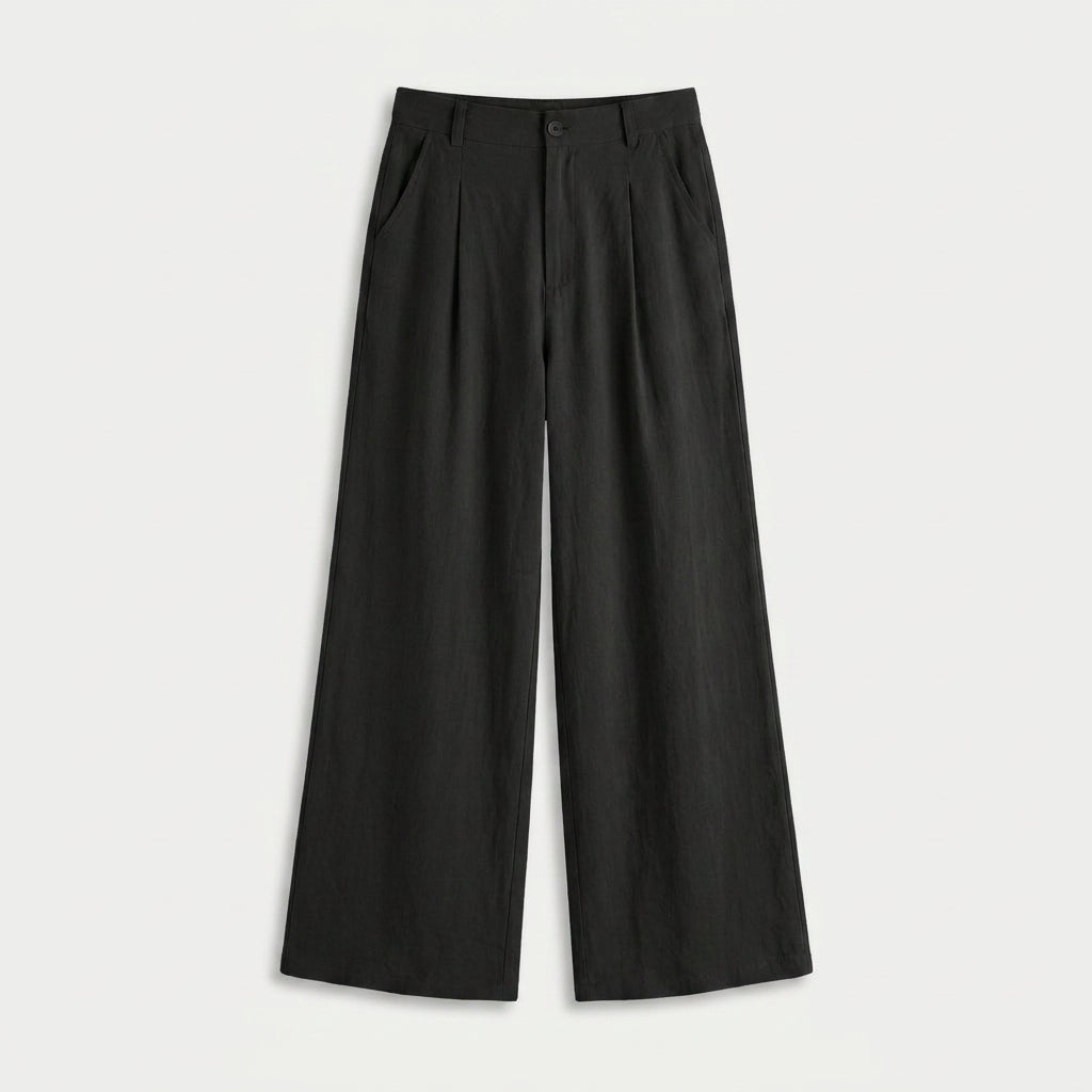 Women's Linen-Blend Wide-Leg Pants – Pleated, High Rise