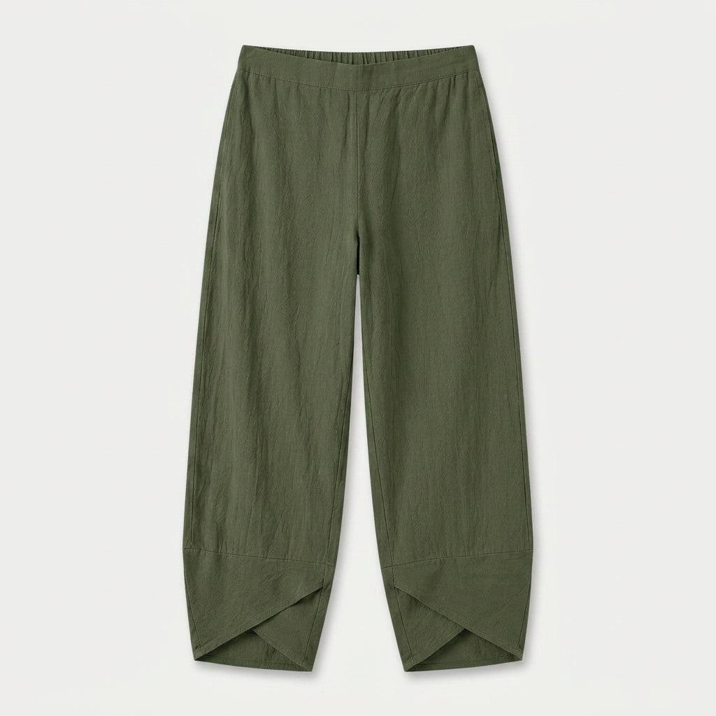 Women's Cropped Barrel Pants – Elastic Waist, Tulip Hem