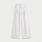 Women's Linen-Blend Wide-Leg Pants – Pleated, High Rise
