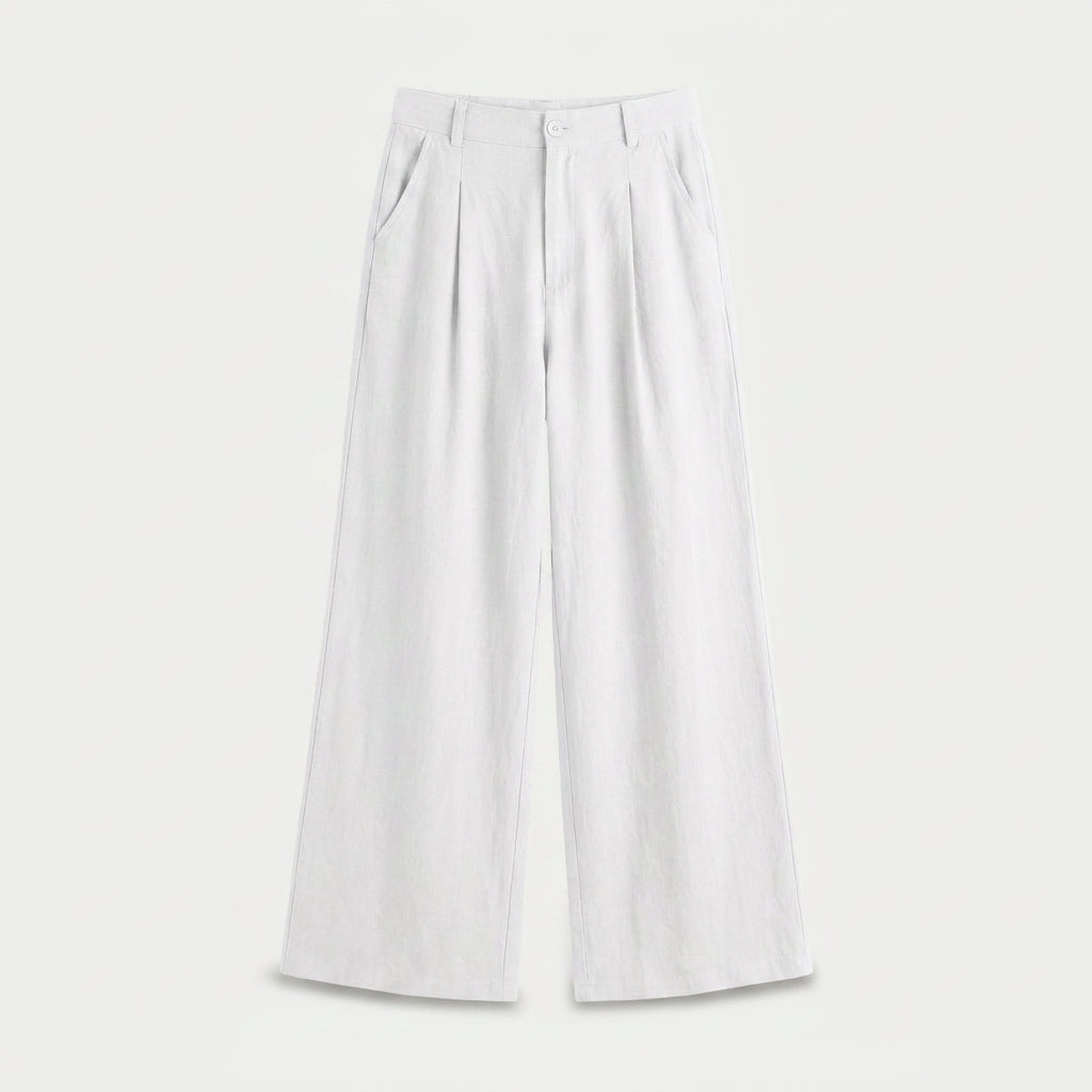 Women's Linen-Blend Wide-Leg Pants – Pleated, High Rise