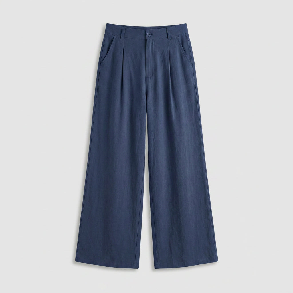Women's Linen-Blend Wide-Leg Pants – Pleated, High Rise