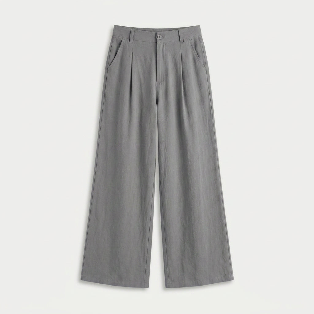 Women's Linen-Blend Wide-Leg Pants – Pleated, High Rise