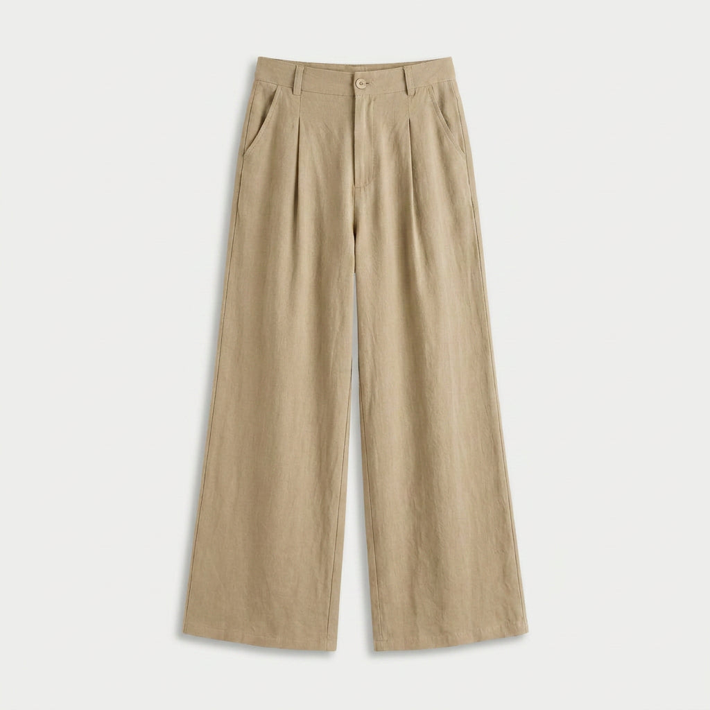 Women's Linen-Blend Wide-Leg Pants – Pleated, High Rise