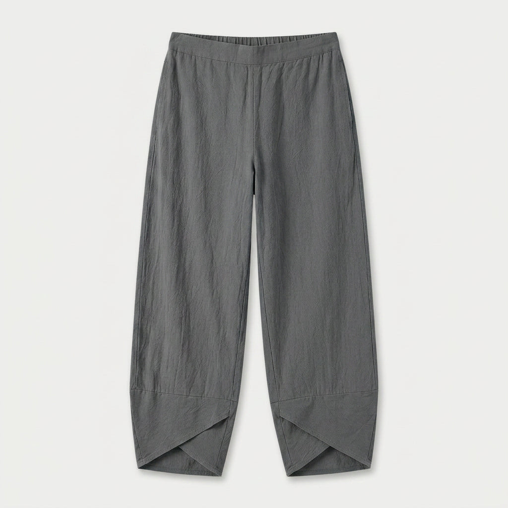 Women's Cropped Barrel Pants – Elastic Waist, Tulip Hem