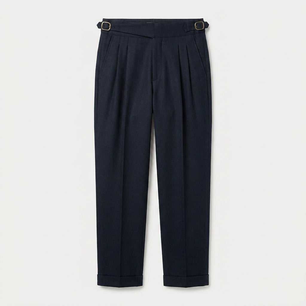 Men's Pleated Gurkha High Waist Trousers – Side Buckles