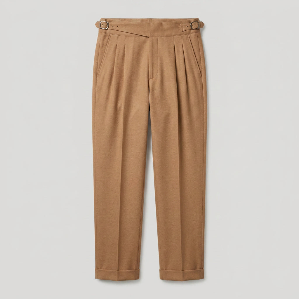 Men's Pleated Gurkha High Waist Trousers – Side Buckles
