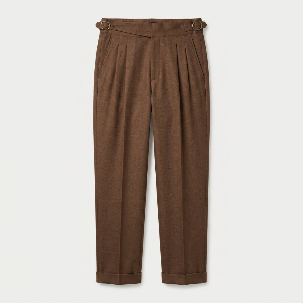 Men's Pleated Gurkha High Waist Trousers – Side Buckles
