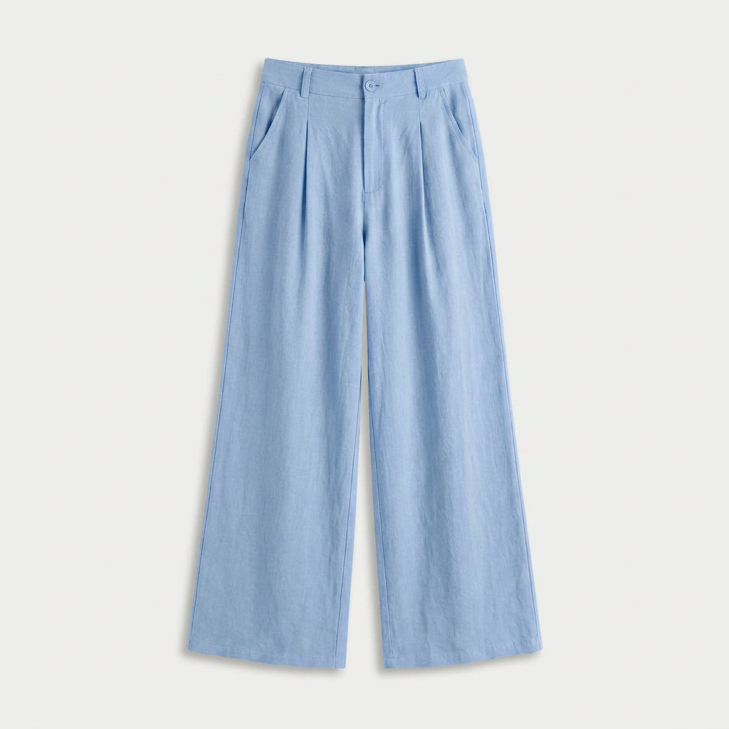 Women's Linen-Blend Wide-Leg Pants – Pleated, High Rise