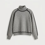 Women's Relaxed Fit Turtleneck Sweater – Contrast Piping, Ribbed Trims