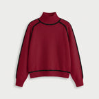 Women's Relaxed Fit Turtleneck Sweater – Contrast Piping, Ribbed Trims