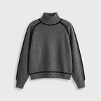 Women's Relaxed Fit Turtleneck Sweater – Contrast Piping, Ribbed Trims